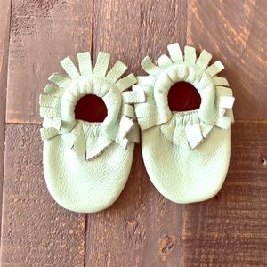Mint baby moccasins